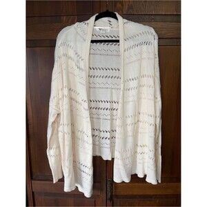 Roxy 100% Cotton Pointelle Open Front Cardigan Sweater Cream Off White Womens M